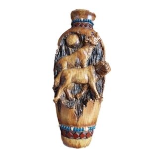 Rustic-style Handpainted Molded Wolf Vase